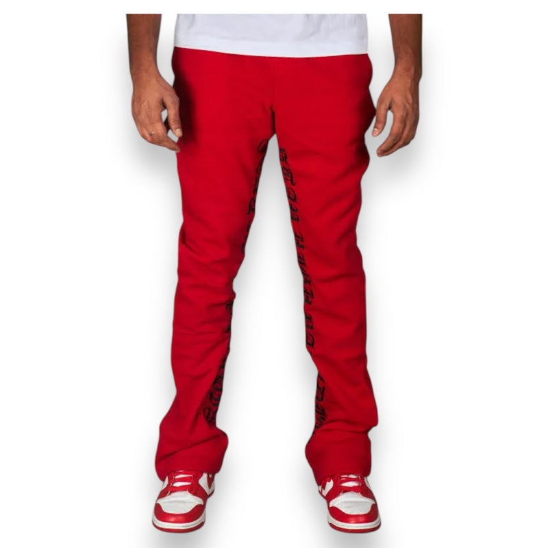 Rebel Minds 'Stay High' Stacked Fleeced Sweat Pants (Red) 100-491 - FRESH N FITTED