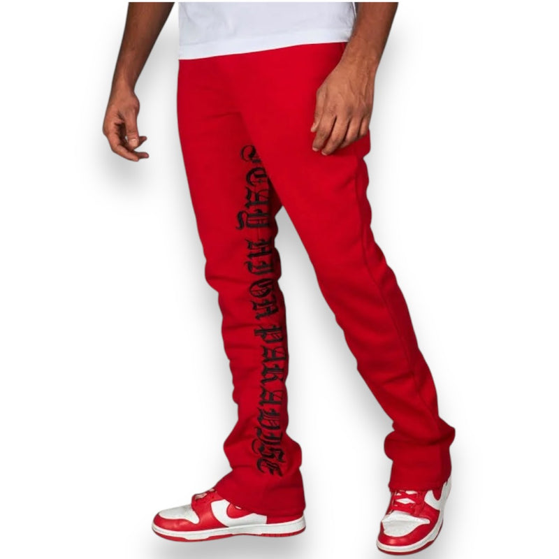 Rebel Minds 'Stay High' Stacked Fleeced Sweat Pants (Red) 100-491 - FRESH N FITTED