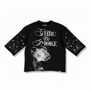 Highly Undrtd 'Thru The Smoke' Legacy Perm 3/4 Sleeve Rhinestone Cropped T-Shirt (Black) HS6504 - FRESH N FITTED