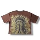Rebel Minds 'Weeping Liberty' Cropped T-Shirt (Brown) 610-11117 - FRESH N FITTED