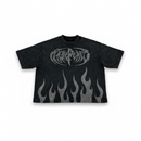 Rare Peace 'Metal Flames' Oversized Rhinestone Cropped Stud T-Shirt (Black) RT5048 - FRESH N FITTED