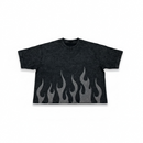 Rare Peace 'Metal Flames' Oversized Rhinestone Cropped Stud T-Shirt (Black) RT5048 - FRESH N FITTED