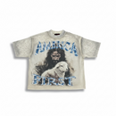 Rare Peace 'America First' Oversized Rhinestone Cropped Thermal Shirt (Light Khaki) RT6025 - FRESH N FITTED