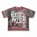 Pink t-shirt with religious-themed graphics and text on a white background by Fresh N Fitted