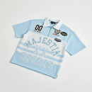 Majestik 'Champion' Rhinestone Rugby Patched Polo Shirt In Light Blue