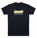 A black short-sleeve crewneck t-shirt with a yellow and white graphic on the chest that reads 'RACING RETRO LEGENDS NEVER DIE. THEY JUST GET FASTER. By Fresh N Fitted.