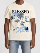 Beige 3Forty Inc. Blessed Rose T-shirt featuring a floral graphic and casual fit, perfect for everyday wear.