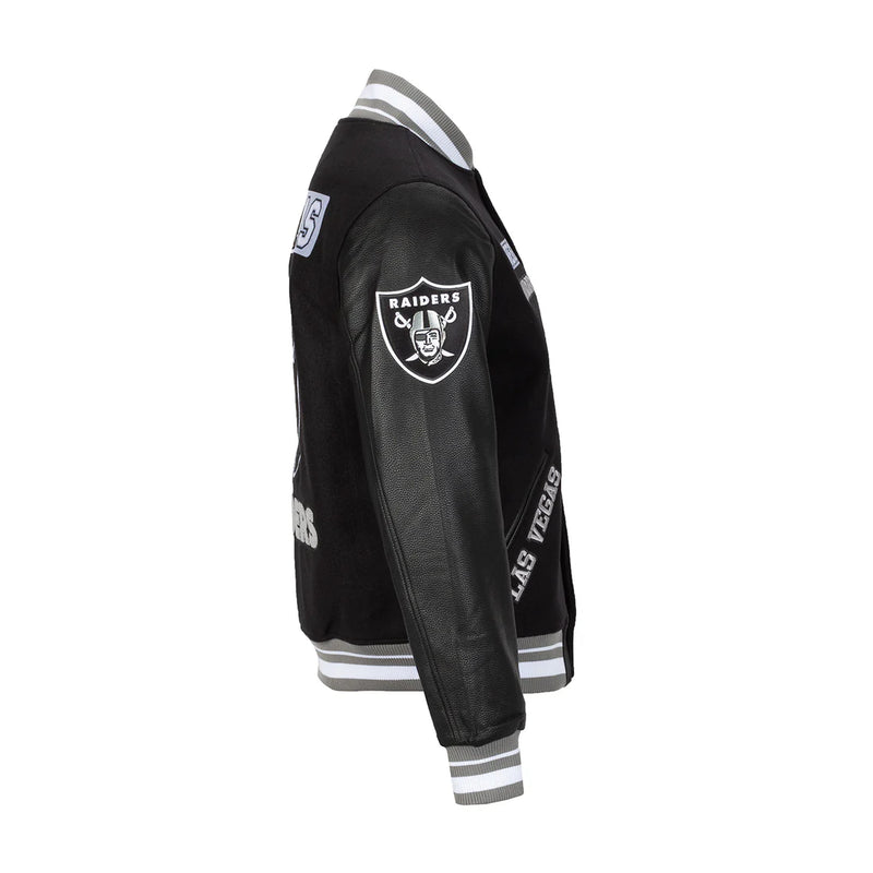 Pro Standard 'Las Vegas Raiders Split Logo' Varsity Jacket (Black) FOR6410389 - FRESH N FITTED