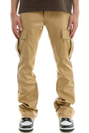 KDNK PU Stacked Skinny Flare Pants In Tan KNB3330 - FRESH N FITTED