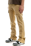 KDNK PU Stacked Skinny Flare Pants In Tan KNB3330 - FRESH N FITTED