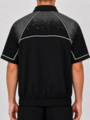 Black Kindred Rhinestone Nylon Zip Up Shirt with a front zipper and sparkling rhinestone details, stylish and fitted.