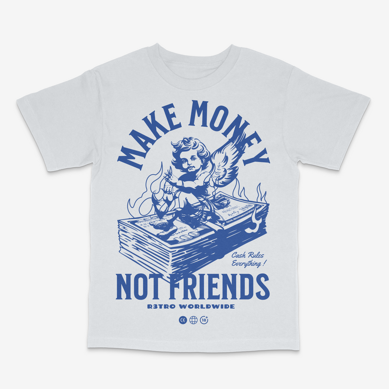 R3TRO WORLD 'Make Money Not Friends' Tee (Silver/Blue) - FRESH N FITTED