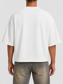 White Papercut Redemption oversized cropped T-shirt with a relaxed fit and bold design, perfect for casual streetwear style.
