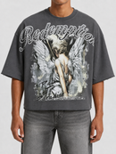Papercut Redemption oversized cropped grey T-shirt featuring a relaxed fit and casual style, ideal for everyday wear.