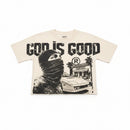 Papercut 'God is Good' Oversized Cropped T-Shirt (Cream)