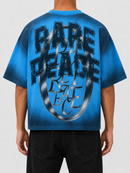 Blue RARE PEACE CHAOS oversized rhinestone cropped T-shirt with bold design and relaxed fit, perfect for casual streetwear style.
