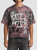 Rare Peace Mad World oversized cropped T-shirt in dust pink, featuring bold graphic design and relaxed fit.
