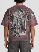 Rare Peace Mad World oversized cropped T-shirt in Dust Pink, soft cotton with bold graphic print, casual streetwear style.