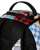 Sprayground Collage Of Fun backpack featuring colorful collage design, stylish accessories with multiple compartments and adjustable straps.