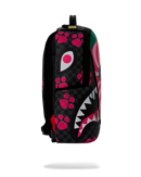 Sprayground Disney Alice in Wonderland Cheshire Cat Mad Shark backpack with colorful cartoon design and adjustable straps.
