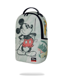 Sprayground Disney Mickey Sketch backpack showing a colorful cartoon Mickey Mouse design with adjustable straps and zippered compartments.