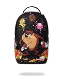 Sprayground Looney Tunes Tazmanian Devil lunch break backpack with colorful cartoon character design and adjustable straps.