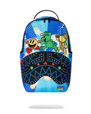 Sprayground Pac-Man official collaboration backpack featuring colorful graphics and adjustable straps, designed for stylish accessories.