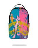 Sprayground Pink Panther Art Heist backpack featuring a colorful cartoon design, adjustable straps, and spacious main compartment.