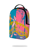 Sprayground Pink Panther Art Heist backpack featuring vibrant pink panther design and artistic accessories.