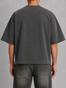 Charcoal oversized cropped T-shirt by Silent Verse with "Faith Found In Silence" graphic, casual men's fashion top.