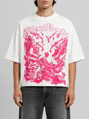 Silent Verse Grace oversized cropped T-shirt in white with pink details, casual fit, soft fabric, and stylish design.