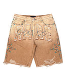 Rare Peace 'Rare Self Patch' Rhinestone Denim Shorts (Wheat) RS6064 - FRESH N FITTED