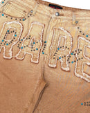 Rare Peace 'Rare Self Patch' Rhinestone Denim Shorts (Wheat) RS6064 - FRESH N FITTED