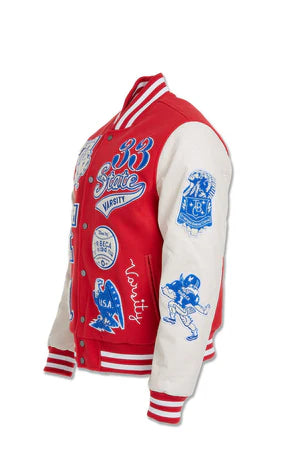 Jordan Craig 'All American' Varsity Jacket (Red) 91645 - FRESH N FITTED