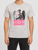R3TRO WORLD Silent Theory grey T-shirt with graphic design, casual fit, and soft fabric for comfortable everyday wear.