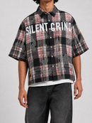 STORM88 SKIDOO Washed Flannel Crop Top Button Down Shirt In Black ST8-004