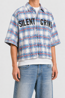 STORM88 RONIN Washed Flannel Crop Top Button Down Shirt In Blue ST8-011