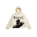FRESH N FITTED KML 'ZE' cream heavyweight hoodie with oversized drop shoulders and raw hem.