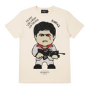 FRESH N FITTED white cotton lycra tee with a rhinestone Scarface graphic and text.
