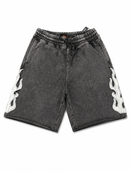 Copper Rivet Men's Flame French Terry Acid Wash Shorts In Black 511036 - FRESH N FITTED