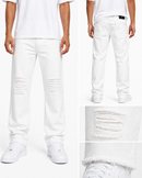 Copper Rivet Men's Rip Detail Relax Fit Denim Pants In White 513217 - FRESH N FITTED