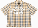 Copper Rivet Fray Holy Saint Short Sleeve Shirt with Stones In Brown 612003 - FRESH N FITTED