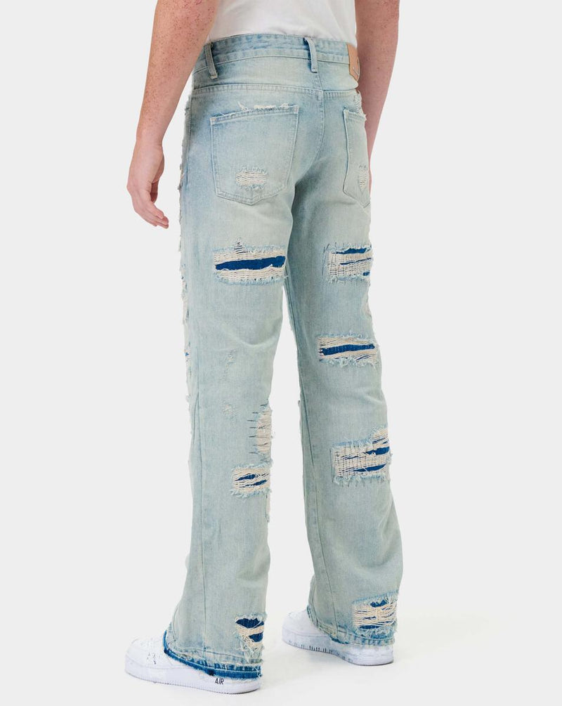 First Row Rip and Repair Stacked Denim (Lt.Tint) FRD2202 - Fresh N Fitted Inc