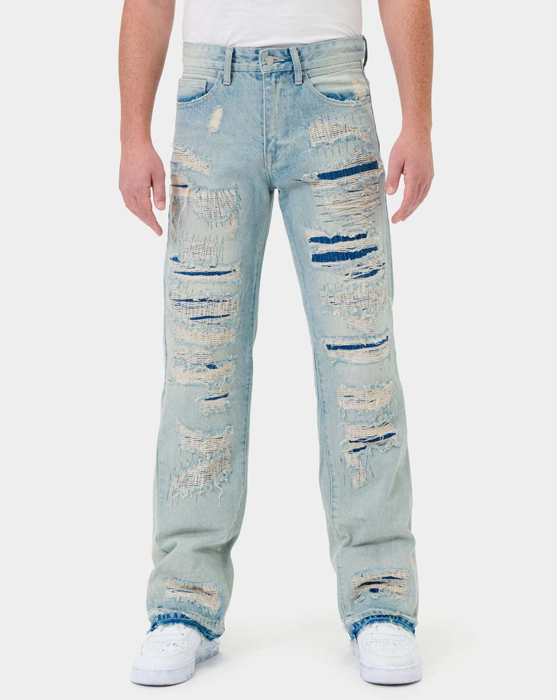 First Row Rip and Repair Stacked Denim (Lt.Tint) FRD2202 - Fresh N Fitted Inc