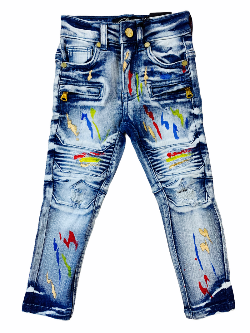 Elite Denim Kids Biker Denim w/ Paint (Bay Side) 449-JR - Fresh N Fitted Inc