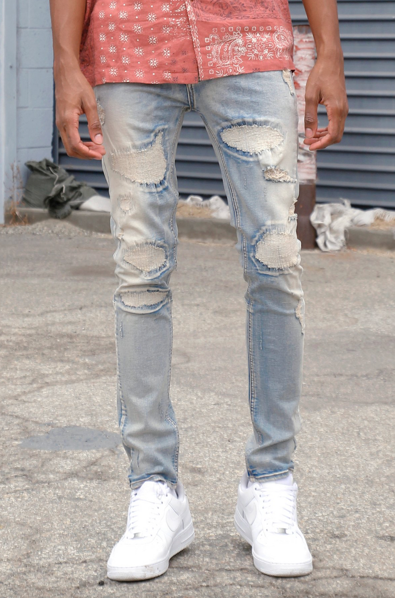 KDNK Rip and Repair Denim (Blue) KND4358 - Fresh N Fitted Inc